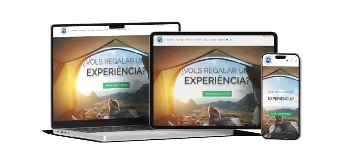 Diseño web responsivo mostrado en computadora, tablet y móvil - Agencia marketing digital en Barcelona