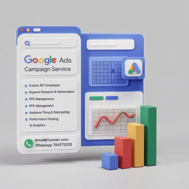 Marketing digital - Tarjeta de servicios Google Ads mostrando gestión de campañas PPC, gráficos de rendimiento y métricas, servicio de agencia marketing digital en Barcelona, España